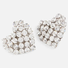 Round Rhinestone Heart Clip-On Earrings