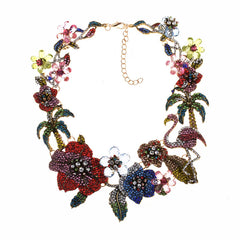 Multicolor Rhinestones Flamingo Choker Necklace