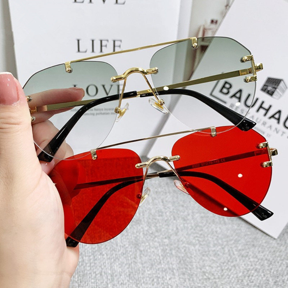 Retro Double Bridge Rimless Sunglasses