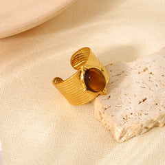 Pre Order:  Retro Gold-Plated Tiger Eye Marble C-Shaped Open Ring