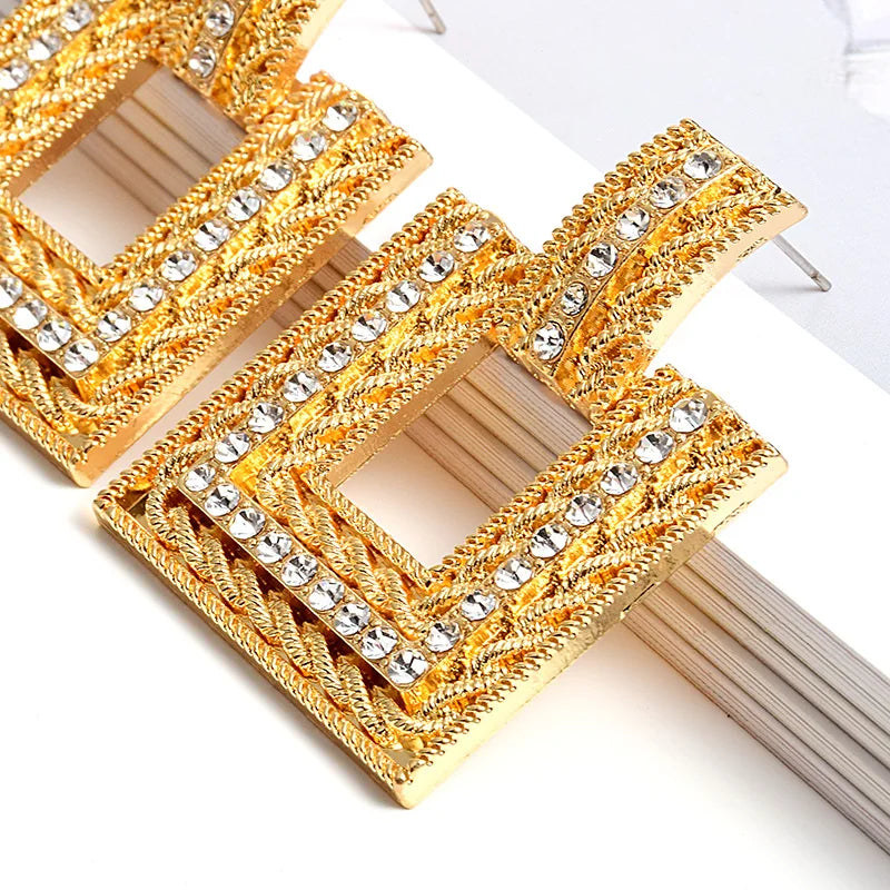 Rhinestone Embellished Square Stud Earrings