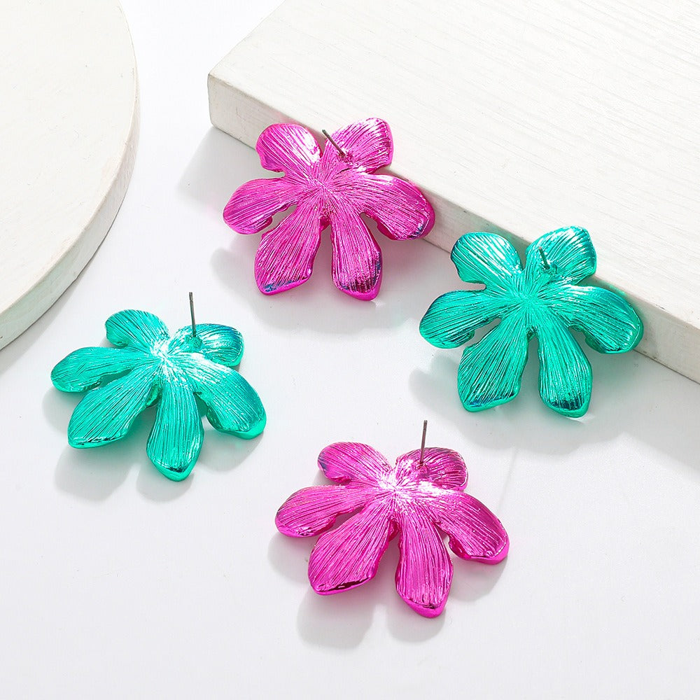 Exaggerated Colorful Alloy Flower Earrings