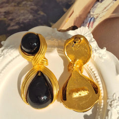 Black Gem Twist Drop Earrings