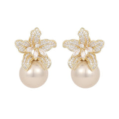 Retro Lily Flower Pearl Earrings