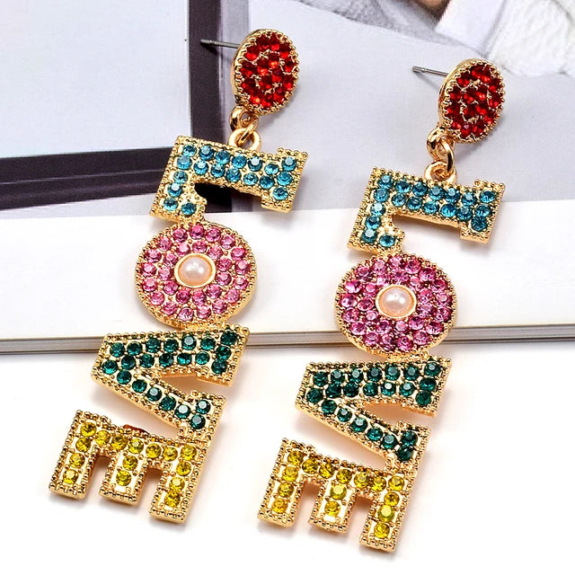 LOVE Multicolor Rhinestones Dangle Earrings