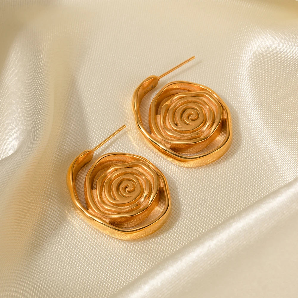 Spiral Rosette Gold Plated Earrings