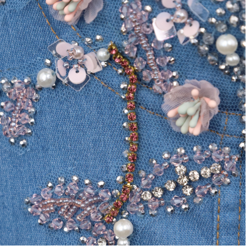 Floral Denim Beaded Corset Top - Final Sale