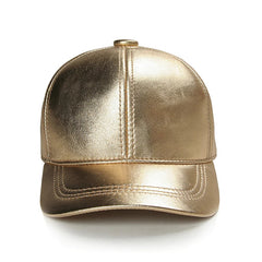 Gold Leather Baseball Cap