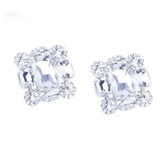 Chunky Square Crystal Rhinestone Clip Earrings