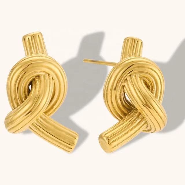 18K Gold Electroplated Textured Knot Earrings - Kelly Obi New York