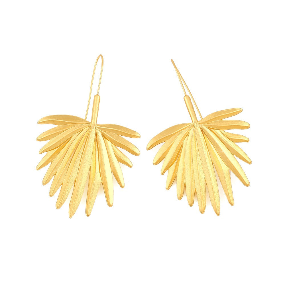 Retro Matte Gold Metal Leaf Earrings