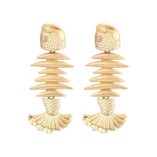 Vintage Golden Stitched Fishbone Earrings