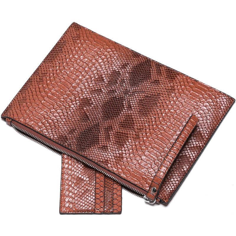 Faux Snakeskin Card Wallet+Envelope Bag