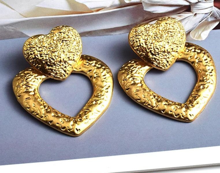 Double Hearts Drop Earrings