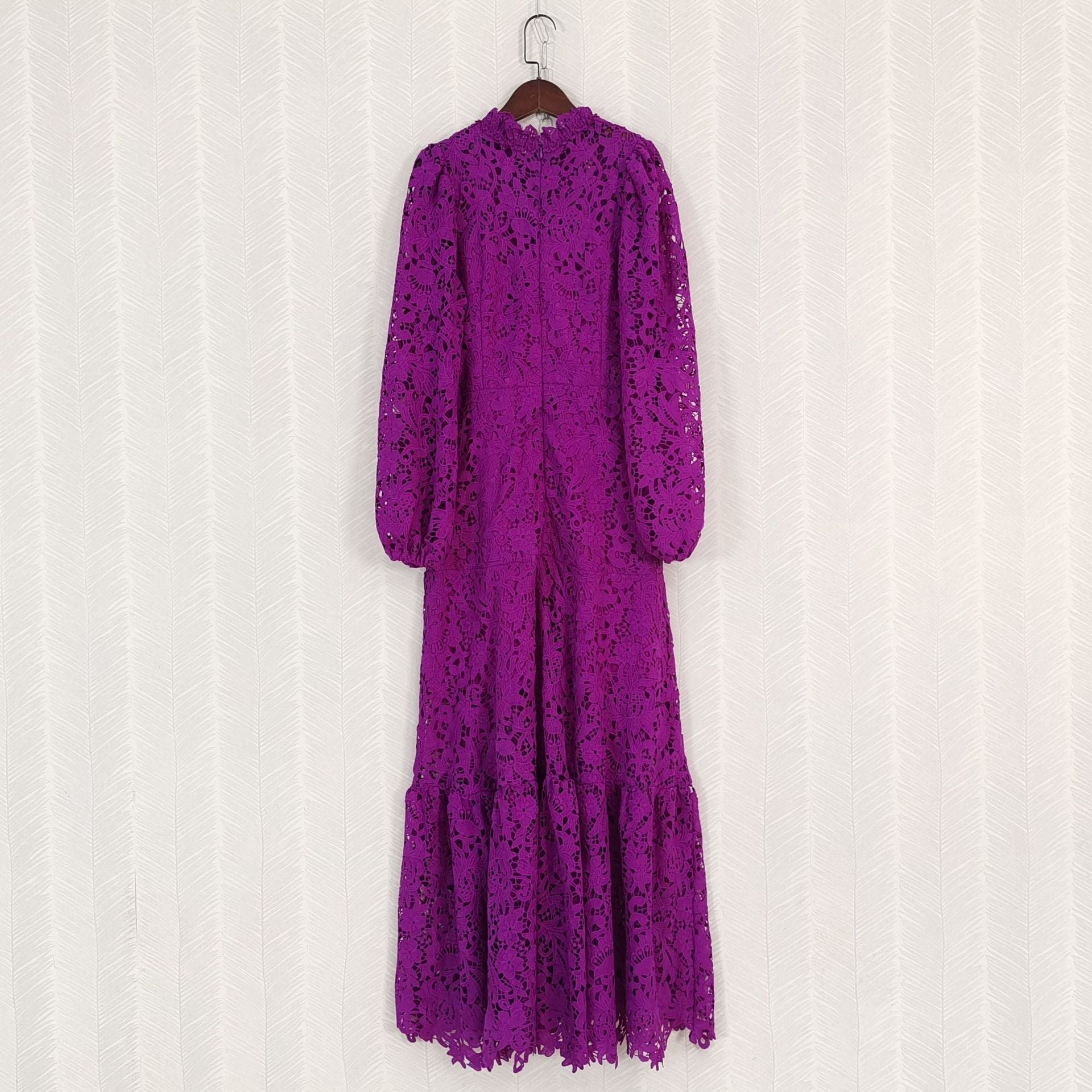 Hollow Out Embroidery Lantern Sleeve Maxi Dress - Final Sale