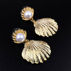 Shell Faux Pearl Drop Earrings