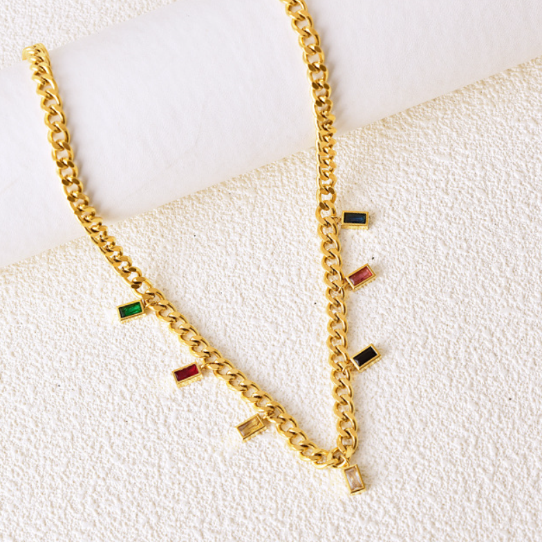 Multicolor Charms Chain Link Necklace