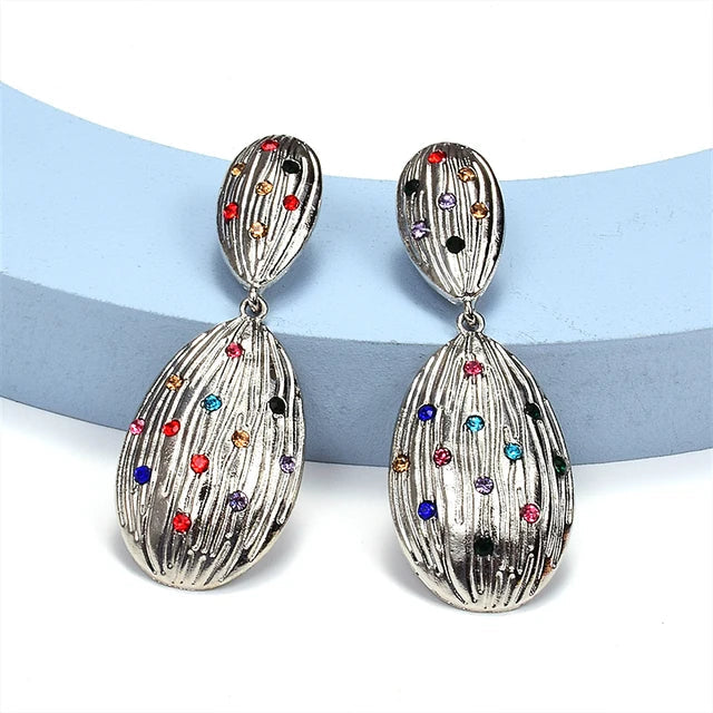 Oval Shells Rhinestones Drop Earrings