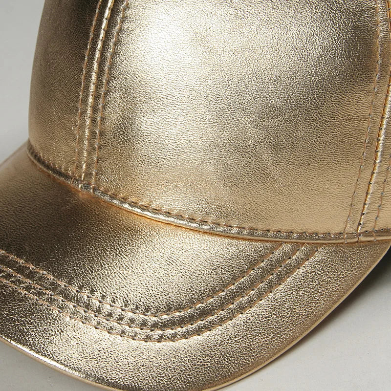 Gold Leather Baseball Cap