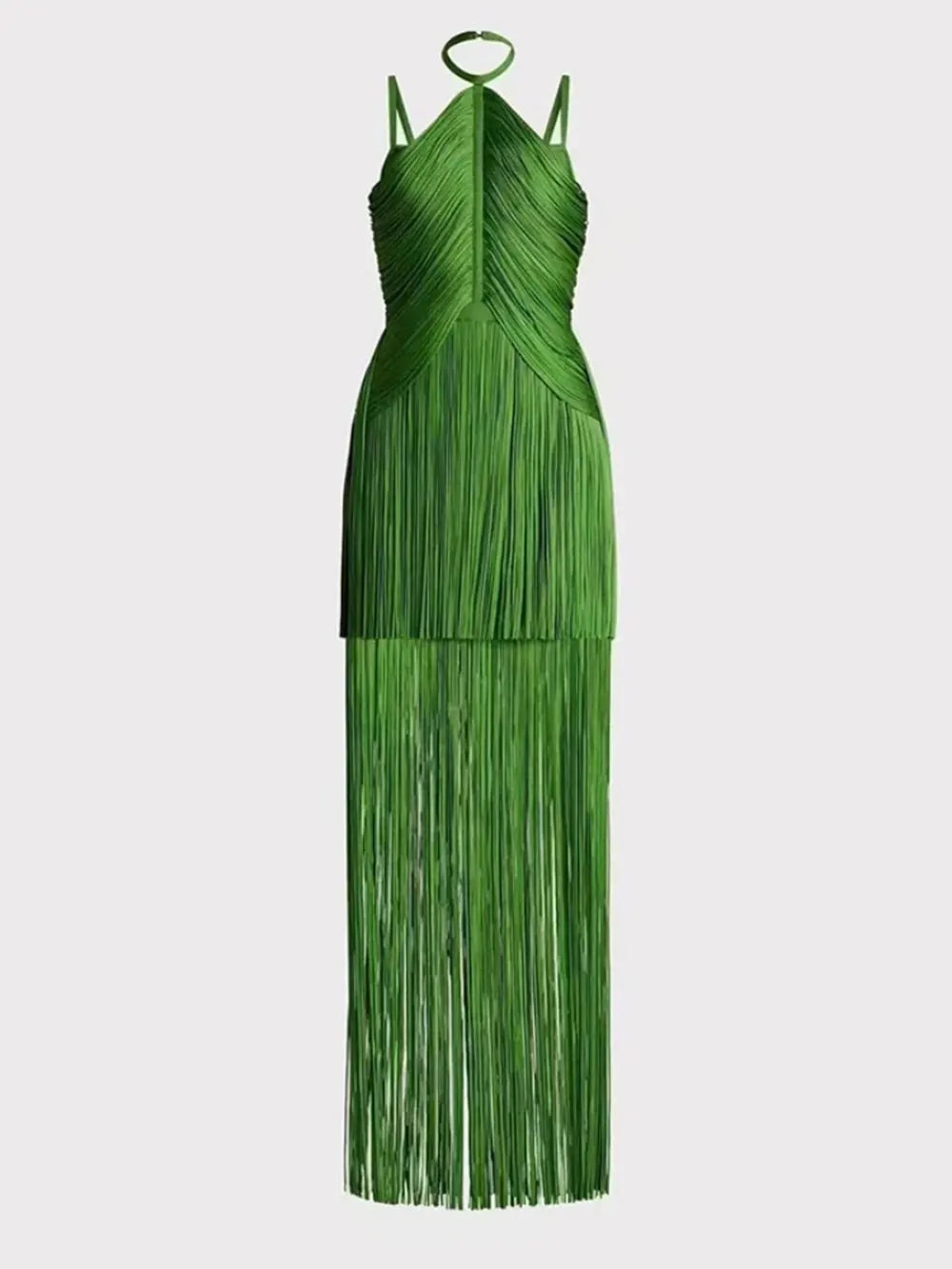 Green Halter Neck Fringe Tassel Dress - Final Sale