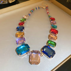 Multicolor Glass Crystal Chain Necklace