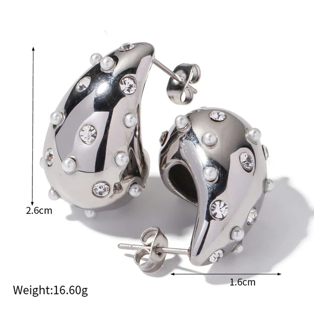 Waterdrop Rhinestones Stud Earrings