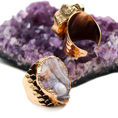 Natural Agate Gold-Plated Ring