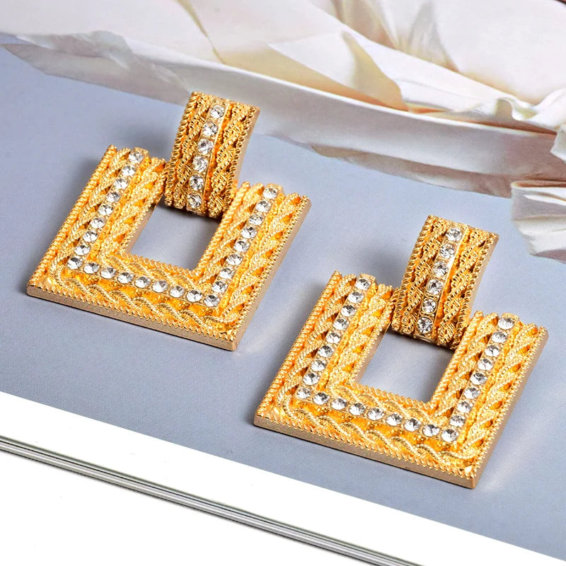 Rhinestone Embellished Square Stud Earrings