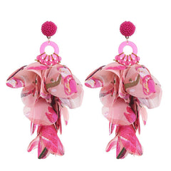 Fabric Floral Dangle Earrings