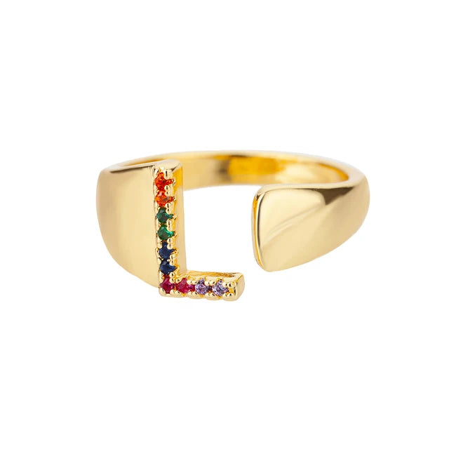 Multicolor Zircon Alphabet Plated Rings