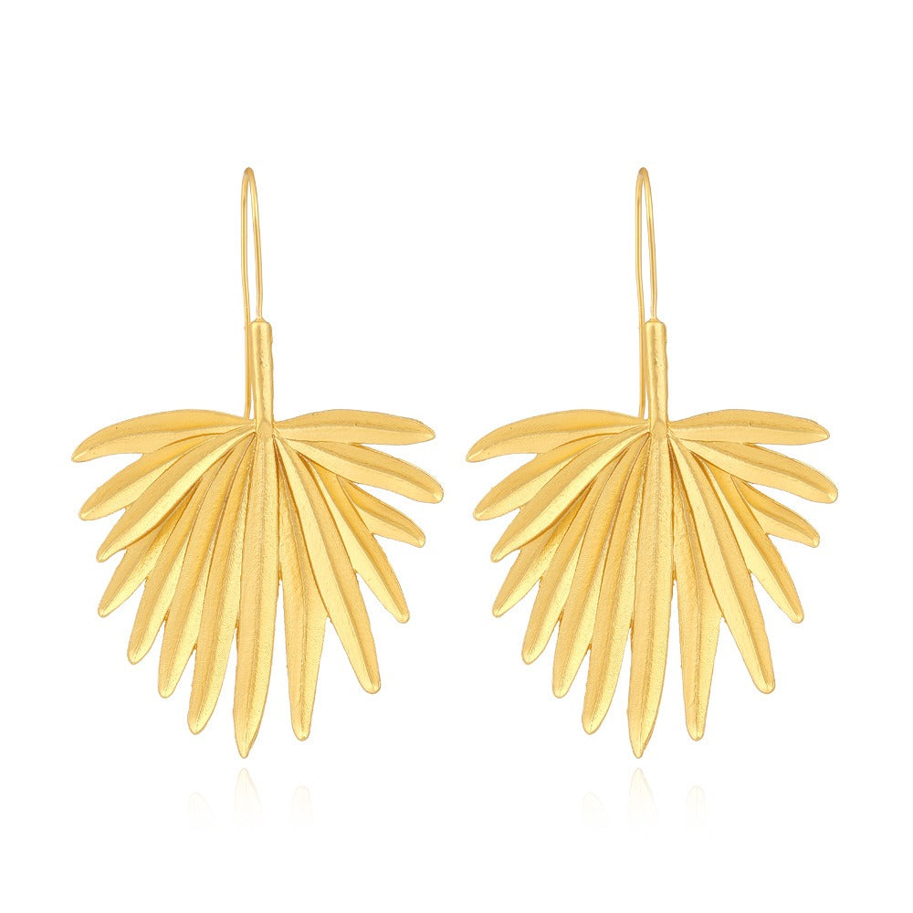 Retro Matte Gold Metal Leaf Earrings