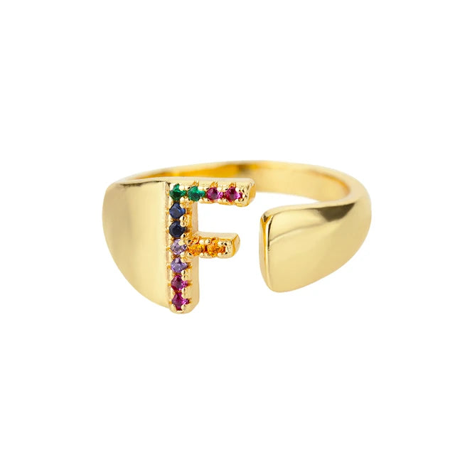 Multicolor Zircon Alphabet Plated Rings