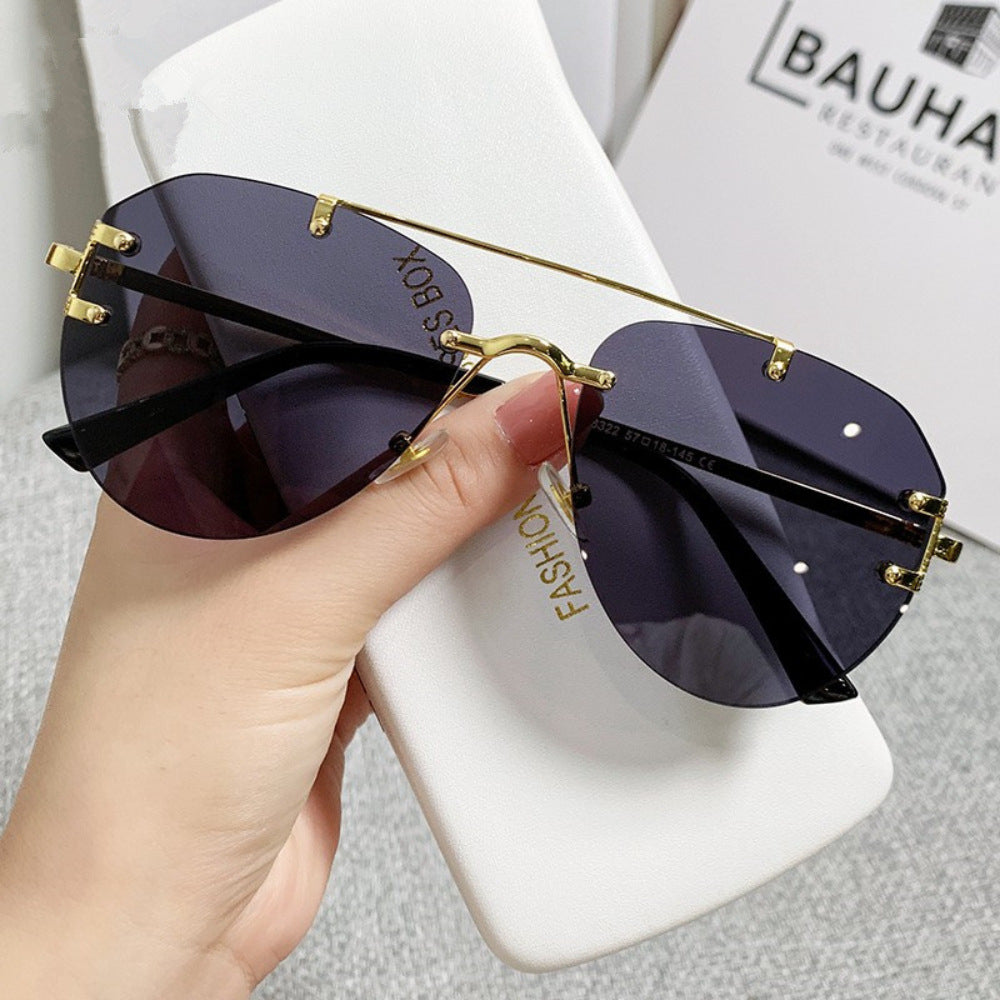 Retro Double Bridge Rimless Sunglasses