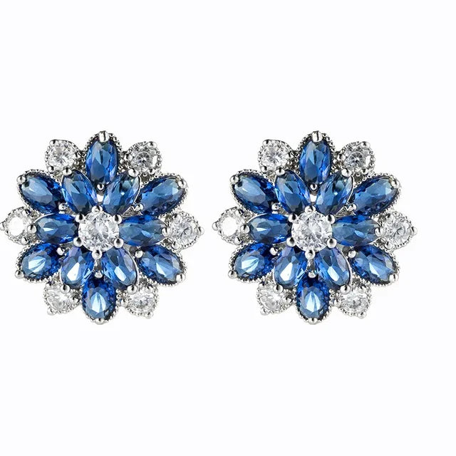 Flower Crystal Zircon Clip Earrings