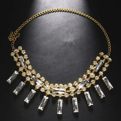 Rhinestone Square MultiLayer Pendant Choker Necklace