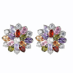 Flower Crystal Zircon Clip Earrings