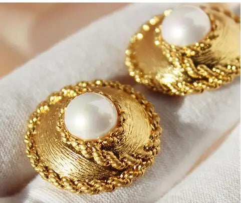 Faux Pearl Electroplated Stud Earrings