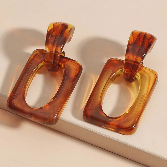 Marbled Resin Square Drop Earrings