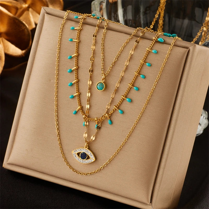 Eye Charm Quadruplet Chain Necklace