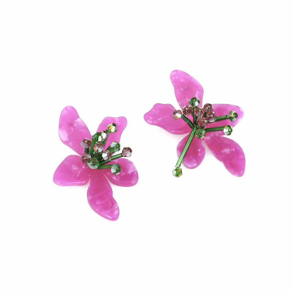 Handmade Beaded Acrylic Flower Earrings