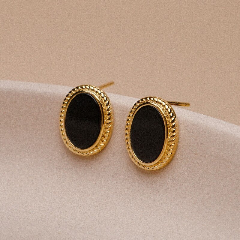 Elegant Black Oval Zircons Stud Earrings