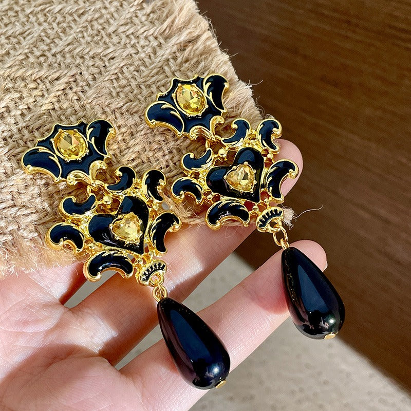 Black + Gold Palace Drop Earrings