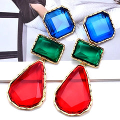 Geometric Multicolor Gems Dangling Earrings