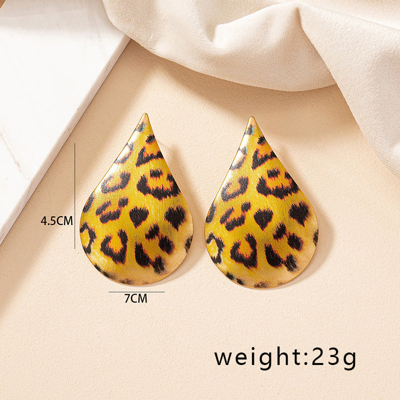 Yellow Leopard Waterdrop Stud Earrings