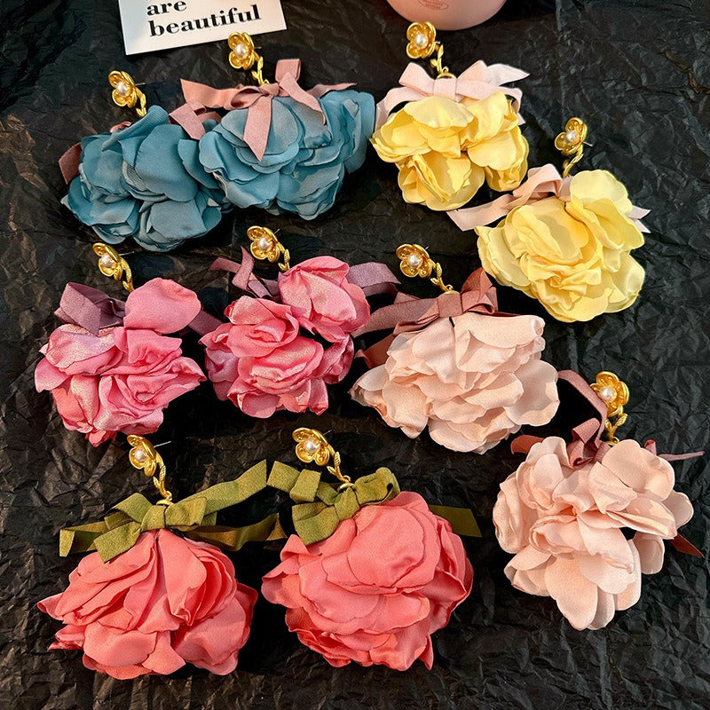 Handmade Fabric Flower Earrings