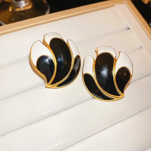 Black White Fan Petal Earrings