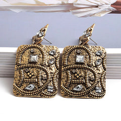 Rhinestone Studded Ethnic Drop Earrings