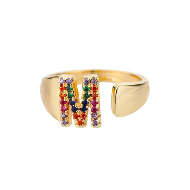 Multicolor Zircon Alphabet Plated Rings