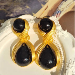 Black Gem Twist Drop Earrings