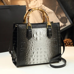 Bamboo Handle Faux Crocodile Bag